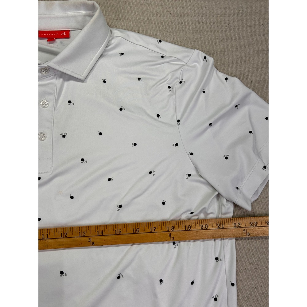 Redvanly Mens Large Golf Polo White Black Floral Print Short Sleeve Shirt AO - Picture 3 of 8
